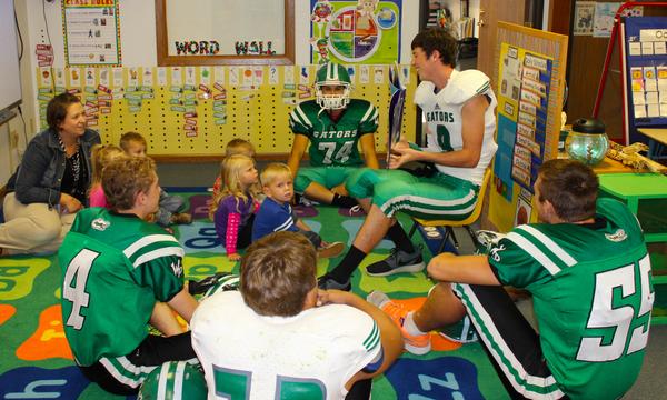 Gator Football at the Wisner Pilger Pre-School reading to A.M pre-school class. <a href="/WisnerPilger/">Wisner-Pilger Gators</a> #M7X