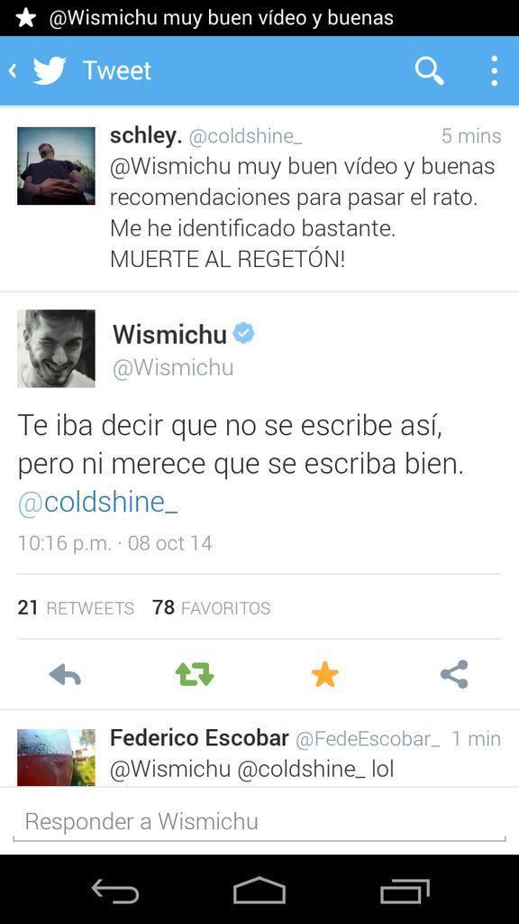 lefleair's tweet photo. El día en que wismichu me habló jajajaja. Pido perdón por no saber escribir una mierda de género musical. #perdown http://t.co/f6x1DGXvcg