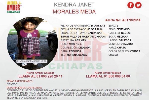 Ratn12's tweet photo. @brozoxmiswebs Vía @AAMBER_chis Difunde x favor  #AlertaAmber Kendra Janet Morales Meda de 2 años. #Mazatán, #Chiapas http://t.co/xujkjzddAH