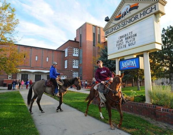 billingsgazette's tweet photo. Riding your horse to school? Sure, why not. It's #Montana. http://t.co/YIwiTJxzNP http://t.co/uTa9mt8S9e