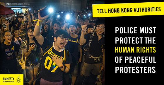amnestyusa's tweet photo. ACT NOW: #HongKong police must respect the human rights of all &amp; facilitate peaceful protests! http://t.co/35vtBfxnys http://t.co/k3b9jimq1d