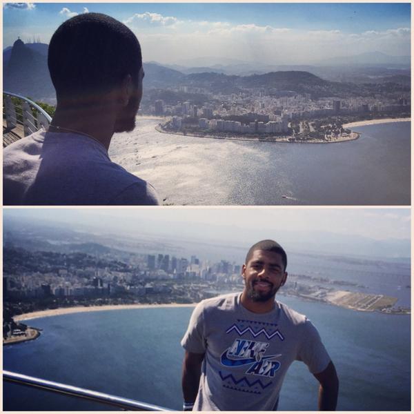 NBA's tweet photo. The @Cavs' @KyrieIrving checks out the view at Sugarloaf Mountain in Rio de Janeiro. #NBAGlobalGames http://t.co/FahyewW4Sa