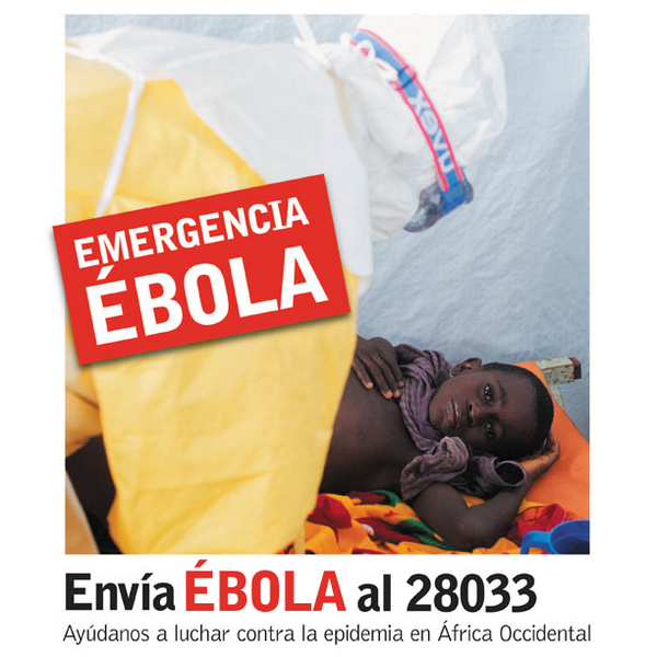 MSF_Espana's tweet photo. Súmate a la lucha contra el Ébola en África Occidental ahora. Envía un SMS con la palabra EBOLA al 28033. #StopEbola http://t.co/KHHC7fTnCH