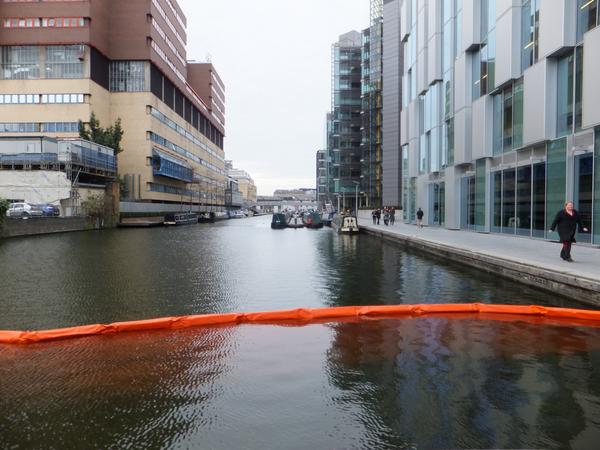 Murlac floating silt curtains on a canal. Silt Curtain - Oil Boom - Visual Marker