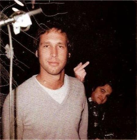 Happy Bday to the great Chevy Chase seen here being photo bombed by John Belushi. 