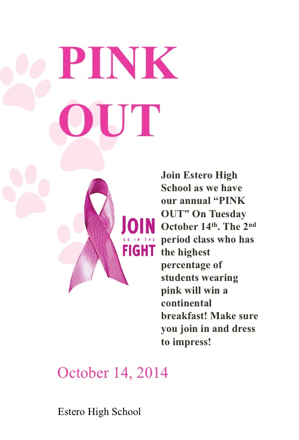 EsteroHS's tweet photo. PINK OUT DAY!Students/Teachers: Let's dress up & fill the campus with pink on October 14th! #supportforthecure http://t.co/rxSrgiIwgp