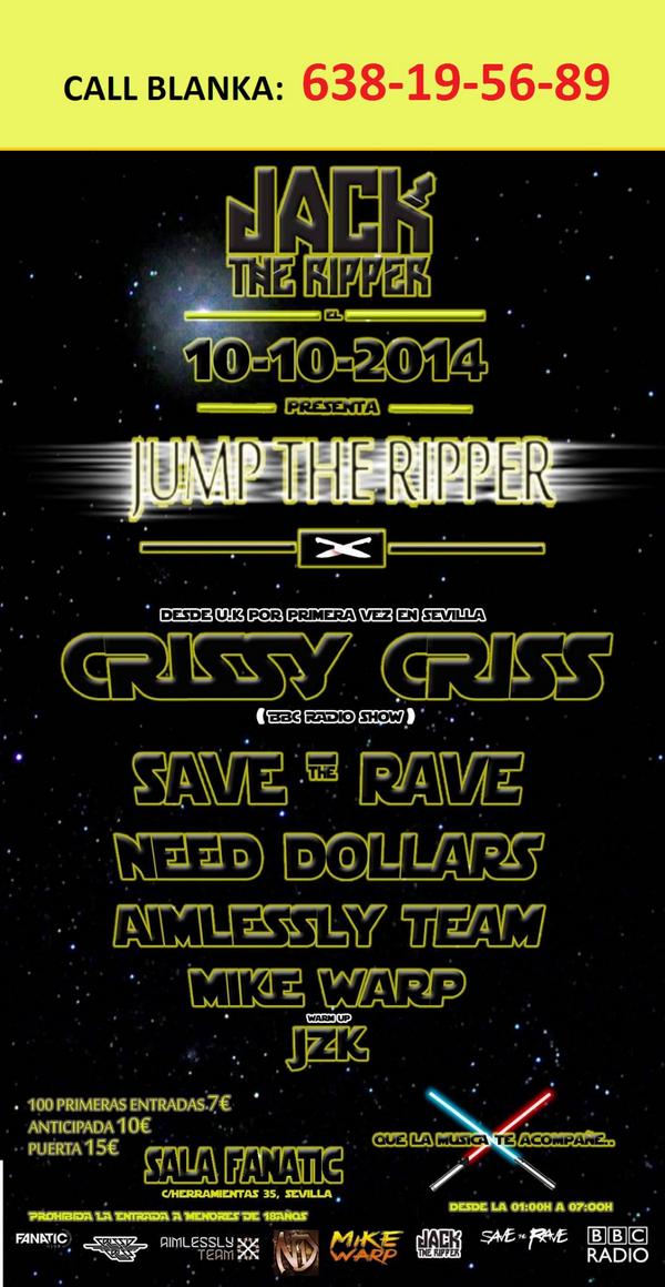 PartywithBLank's tweet photo. 10.Oct @JackTheRipperE present @CrissyCriss en la @SalaFanatic 7€ las 100 primeras despues 10€ #Blanka 638-19-56-89 http://t.co/FamNYjoRrS