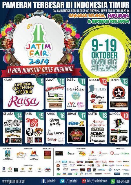 AgendaKotaID's tweet photo. HARI INI! Opening Ceremony @JatimFair 2014  w/ @Raisa6690 9 - 19 Okt 2014 at @GrandCitySBY #Surabaya http://t.co/OIuqhGMraa