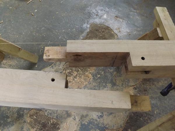 b_hornberger's tweet photo. @SPAB1877  Day three @TBSkills Traditional Timber Framing Course. Pegs made and bridle scarf complete. http://t.co/51M6sgUSUb