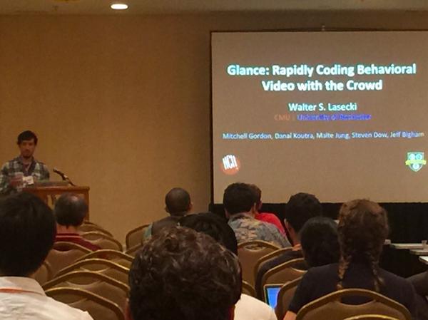 dretelny's tweet photo. @wslasecki presenting Glance, a novel system to quickly/accurately code behaviors in videos using the crowd #uist2014 http://t.co/wTbTZdnS0H