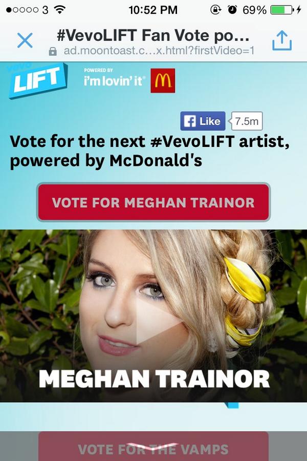 fangirl1887's tweet photo. #VoteMeghanTrainor for #vevolift @Meghan_Trainor http://t.co/vOxwZDF4id I know I am http://t.co/L31pvabPIC