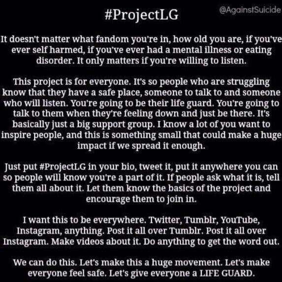 AgainstSuicide's tweet image. Hi loves! I created #ProjectLG so that you can have someone to talk to if I'm not available. Check it out! :)