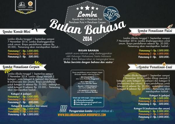 BulanBahasaUGM's tweet photo. @DKV62012 Yuk ikutan lomba komik mini Bulan Bahasa UGM. Persyaratan cek di http://t.co/STwT3WhnqD http://t.co/7zENafFHZX