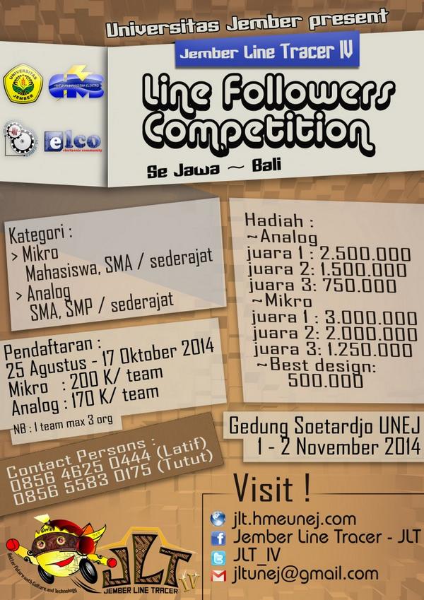 Event trbesr seJawa Bali Jember Line Tracer IV Pendaftarn s/d17 Oktober 2014 Daftrkn skrng jg #JLT_IV <a href="/Elektro09_UNEJ/">Electrical09_UNEJ</a>