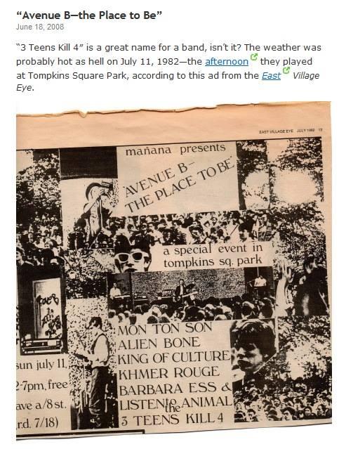 UtMusicNow's tweet photo. When the town was down 21: #3TeensKill4, Barbara Ess, Khmer Rouge etc play Tompkins Sq Park, 1982, via @JesseHultberg http://t.co/6hKU2q6bAy