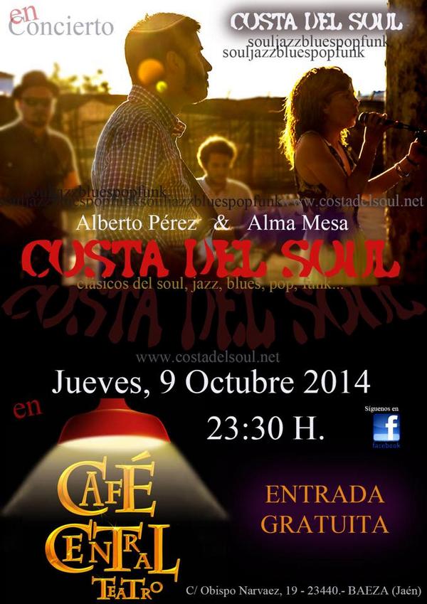 Esta noche, concierto a cargo de los excelentes COSTA DEL SOUL, no te lo pierdas! Entrada gratuita. #Baeza