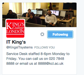 UCLBello's tweet photo. Bello to our new followers, King's College London IT services! Please send emergency aid workers to UCL ISD! http://t.co/m239bPvLeK