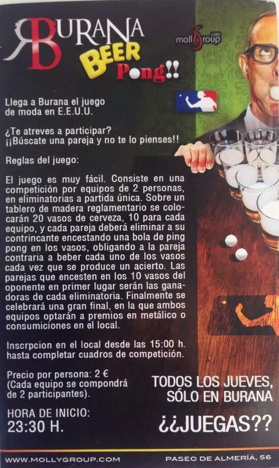 Buranamollygr's tweet photo. ●JUEVES OffBoocks●
Llega a Burana el juego de moda en E.E.U.U.¿te atreves a participar?
🍺🏆Beer Pong Champions🏆🍺 http://t.co/IHs2vRwfJa