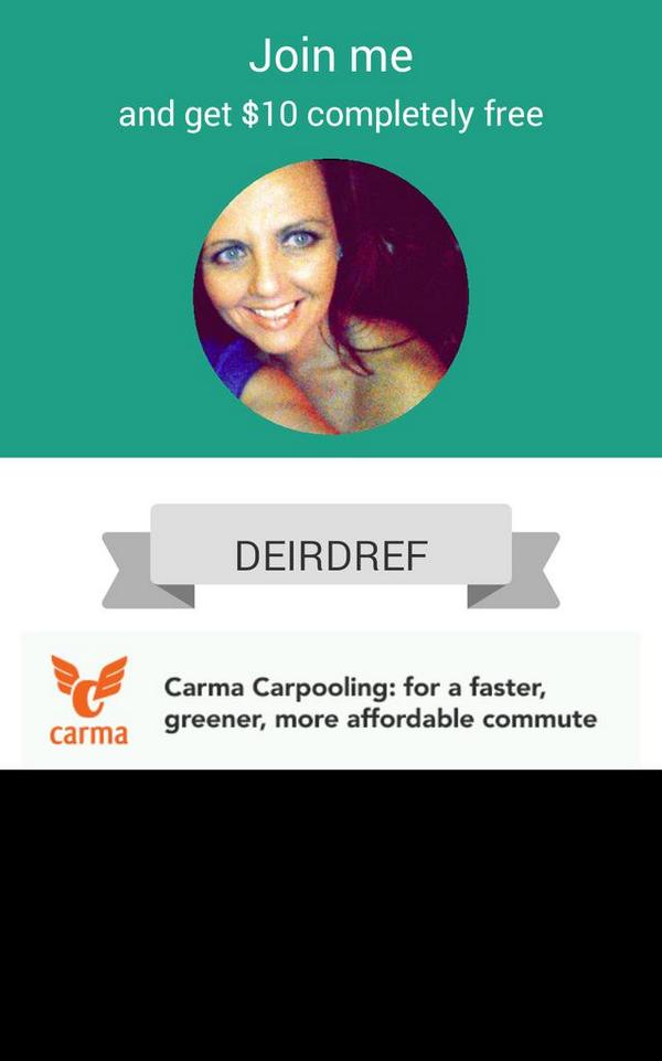 dfitz77's tweet photo. Hey, wanna Carmapool with me? You'll get $10 for your 1st trip with code DEIRDREF http://t.co/hC2unwxr3G http://t.co/iWVdkE3SjE