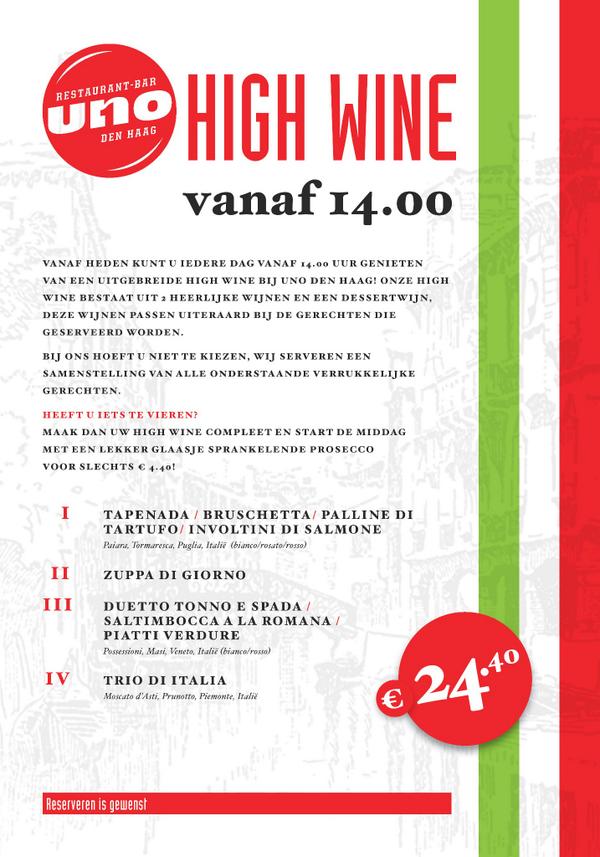 Nieuw bij UNO, High Wine! Dagelijks vanaf 14.00 geserveerd. Heerlijke hapjes met een lekkere wijn erbij! #highwine
