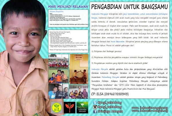 pnyl_Palembang's tweet photo. Poster kegiatan Penyuluhan Kesehatan &amp; Donasi Buku Penyala bersama Pengajar Muda Indonesia Mengajar @PsikoUnsri13 http://t.co/6oea4CPYow
