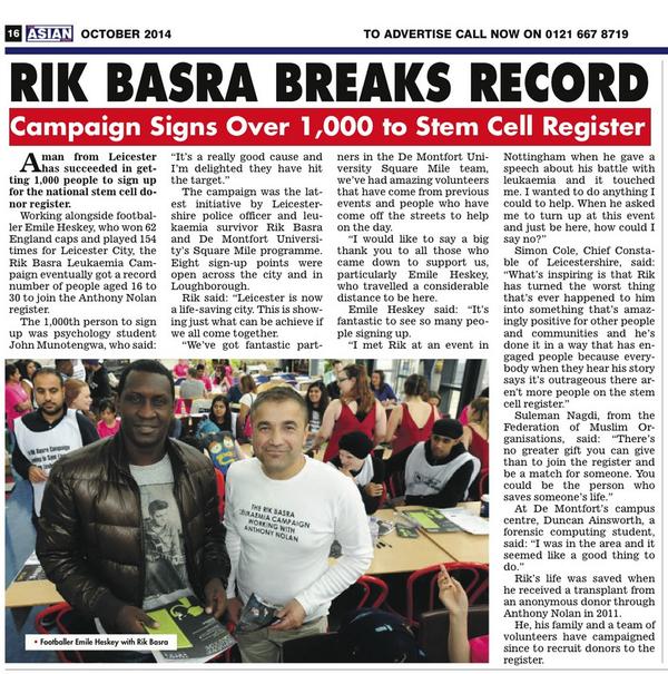 The Asian Today (@theasiantoday) on Twitter photo <a href="/TheAsianToday/">The Asian Today</a>'s coverage of <a href="/Help4Rik_RT/">Rik Basra</a>'s stunning world record. 1,000 recruits! Well done! ~ <a href="/AnthonyNolan/">Anthony Nolan</a> <a href="/TheAsianToday/">The Asian Today</a>'s coverage of <a href="/Help4Rik_RT/">Rik Basra</a>'s stunning world record. 1,000 recruits! Well done! ~ <a href="/AnthonyNolan/">Anthony Nolan</a>