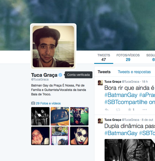 MarleiCevada's tweet photo. Bora seguir o Batman!! RT @TucaGraca Demorei um pouco... mas agora sou gente por aqui!! #Twitter #ContaVerificada 😅😅 http://t.co/1rdAvr1qmV