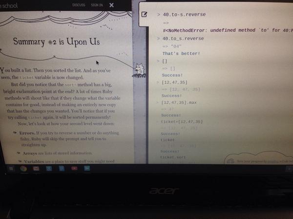 erinnorr's tweet image. 2nd week of #hackingmyeducation and I&apos;m learning #ruby thanks #MOOC #codess