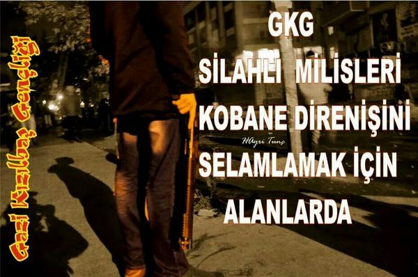 Gazi Kızılbaş Gençliğimizin Silahlı Milisleri Dün Kobane Eyleminde 1 Toma Ve 1 Akrep'e Ateş Açarak Tahrip Etmiştir.