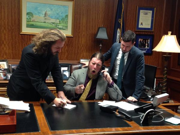 Steve__Beshear's tweet photo. Congrats to today's winners of Gov's Awards in Arts, sorry I missed. Looks like @mymorningjacket had fun at my desk! http://t.co/tEj12RLTu7