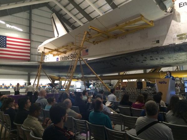 casciencecenter's tweet photo. Former NASA astronaut Barbara Morgan is speaking about Endeavour, SPACEHAB, and #GoforPayload! http://t.co/Fhovwb4IUh