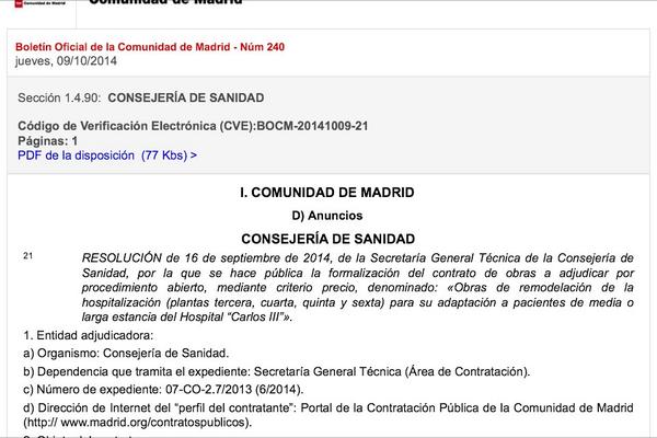 MeryMaruMaria's tweet photo. "@Ishterica: Hoy pública el bocm el concurso de desmantelación del Carlos III. #TodosConTeresaM4 http://t.co/xIdVHVEaL1" #gonzalezdimision