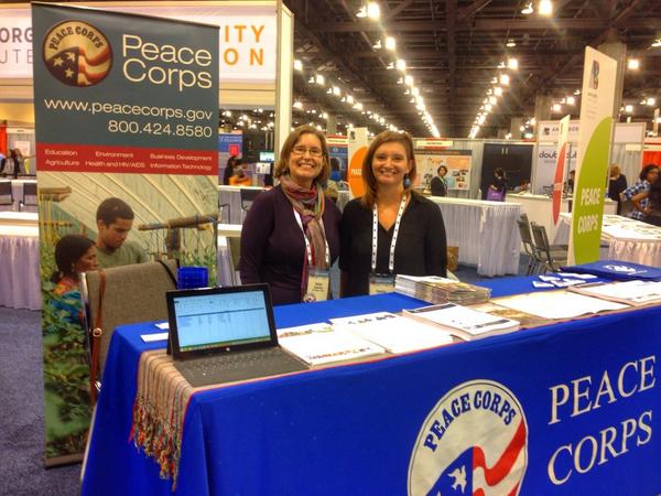 mc4llister's tweet photo. @PeaceCorps in Exhibit hall. Learn how your #tech skills can be used in service, and work with us on @github #GHC14 http://t.co/42OmU9PFJ8