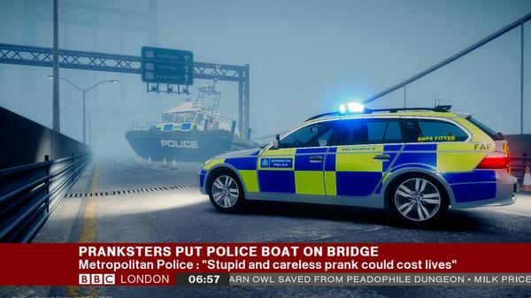 #London Overnight pranksters have relocated a Metropolitan Police boat on top of a bridge. Police are investigating.
