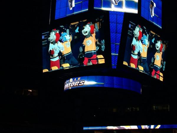officialrukus's tweet photo. Breakin it down opening night with @OfficialChaos00, @Gnash00, and @PredsNHL!! Hoping this jersey doesn't get "lost". http://t.co/XcEQ5opRdB