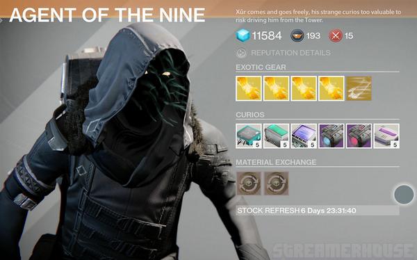 StreamerHouse's tweet photo. Thanks to @TheCryptarch for leaking Xur's inventory for this weekend! Can't Wait! @DestinyTheGame http://t.co/FPg9nwgMV7