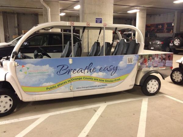 BuzzRidesUNC's tweet photo. Need a ride home safe tonight? Rest and breathe easy in the @OrangeHealthNC Smoke Free Public Places Buzz Ride! http://t.co/N64ZpzQvTT