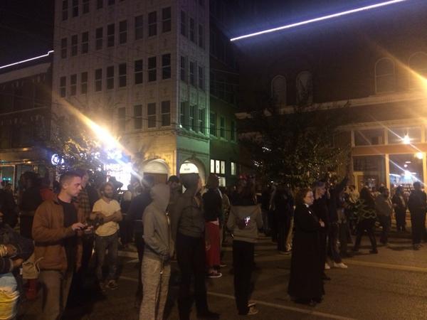 nickpistor's tweet image. Grand is shut down, which is out of the ordinary. But this isn't anything like early #Ferguson days.