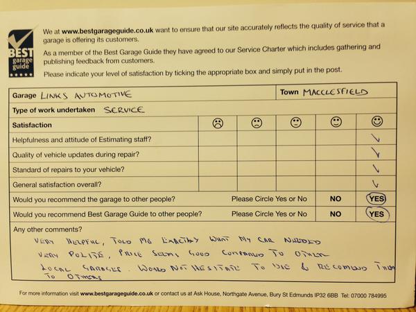Just received some fantastic feedback for <a href="/linksautomotive/">Links Automotive</a> #BestGarageGuide #feedbackfriday
