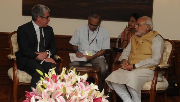 PIB_India's tweet photo. National Security Advisor, France, Mr. Jacques Audibert, calls on PM Shri @narendramodi http://t.co/gXqdlOlePV