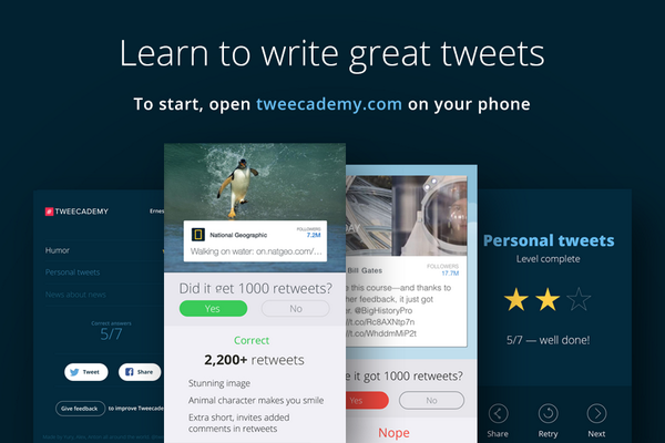 Наш новый мобильный курс — как писать крутые твиты: tweecademy.com Как вам формат, что улучшить?