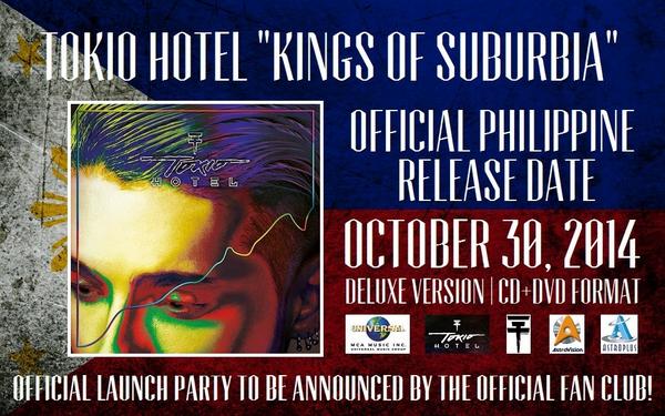 THPilipinas's tweet photo. We're happy to announce that @tokiohotel's #KingsOfSuburbia will be released in the Philippines on October 30th! :) http://t.co/cPBhiZu0Jf