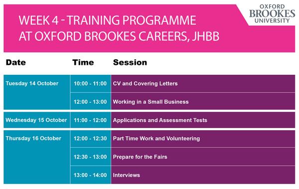 BrookesCareers's tweet image. See what&apos;s on next week in Careers! #workshops #careersadvice #gettingajob