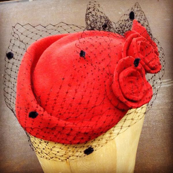 elahawk's tweet photo. Made this in class yesterday! #millinery #fascinator #Fashion #fitnyc #hatcouture #redroses #redhat http://t.co/yz3gV0IPqk