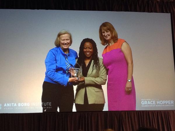quach2's tweet photo. @GHC #GHC14 A. Richard Newton Educator ABIE Award = Ayanna Howard $5k cash @Oracle #takeTimeSayKindWord #takesVillage http://t.co/G8ahQntNCz