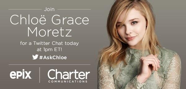 ChloeGMoretz's tweet image. I'll be doing my live chat today  at 1pm ET hosted by @CharterCom use #AskChloe ask me about any of my movies