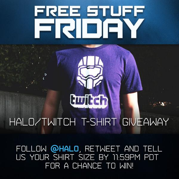 Halo's tweet image. Retweet and @ us your shirt size for a chance to win this #Halo @Twitch shirt! aka.ms/fsfrules