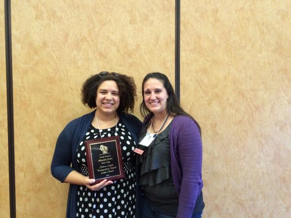 myWCPA's tweet photo. @SarahTweedale and the undergrad student leader of the year Miranda James, from @Beloit_College #wcpa14 http://t.co/QtpWEWCGuZ