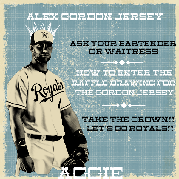 Aggie_Station's tweet photo. Alex Gordon Jersey Raffle Tonight!! - #Retromatic #Petavision http://t.co/NIOAbs5BeR