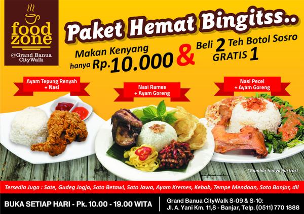Haiii Guys mampir yukss k Food Zone @Grand Banua City Walk,,
kita ada paket hemat bingiits loh, hanya dengan Rp10.000